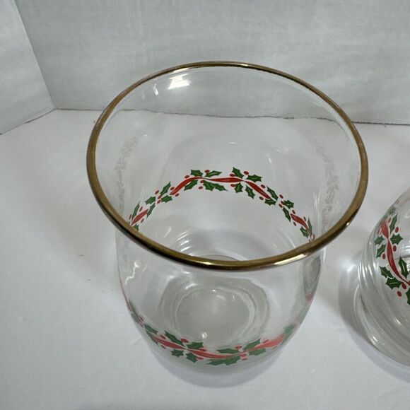Libbey Holly & Berry Christmas Tumblers‎ Clear Glass Gold Rim 5 1/4" Vintage 3 - Picture 3 of 10